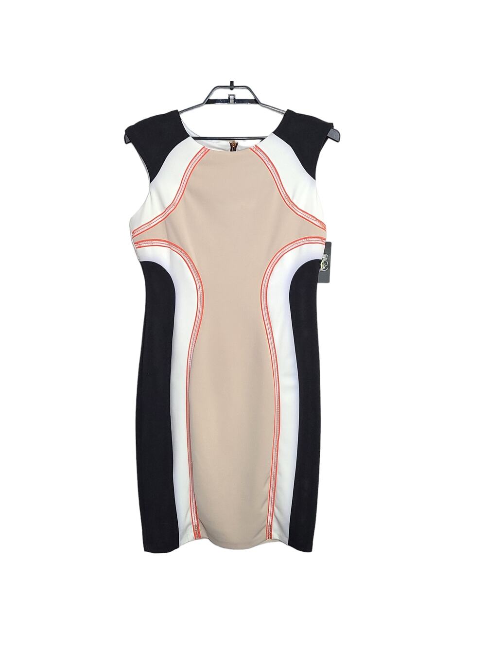 Jax Sheath Dress Size 14 Black Stretch Tan Embroidered Sleeveless NEW